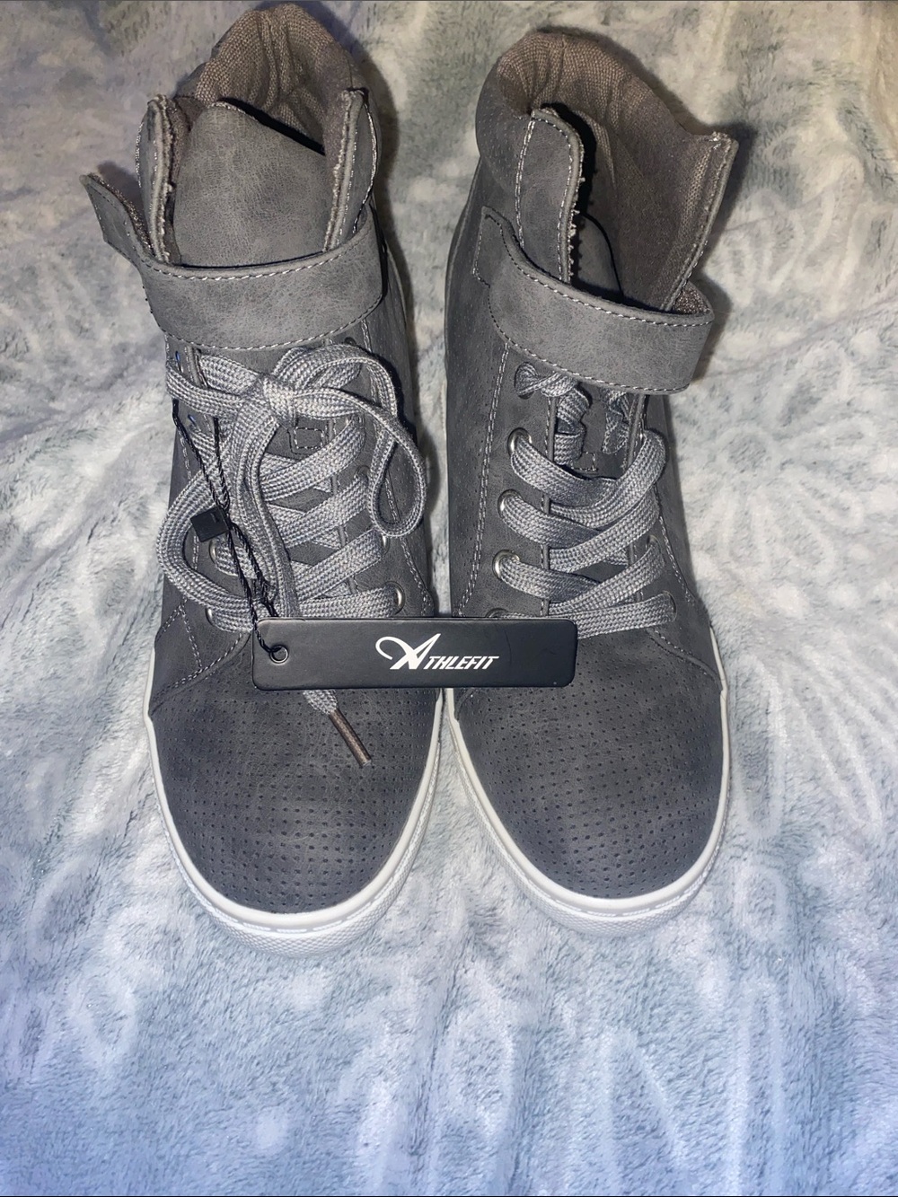 Athlefit Women's Grey High-Top wedge hidden heel Sneakers with Strap
